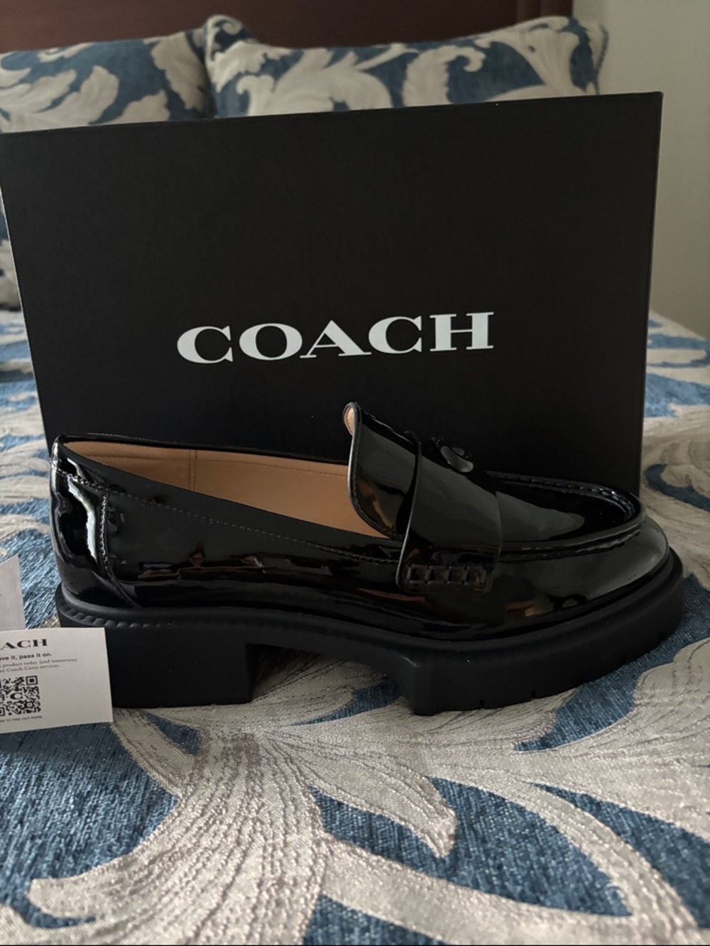 Coach Black Patent Leather Chunky Platform Loafers